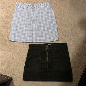 Blue Spice Green Corduroy (3) and Blue Checkered Forever 21 (S) Mini Skirts